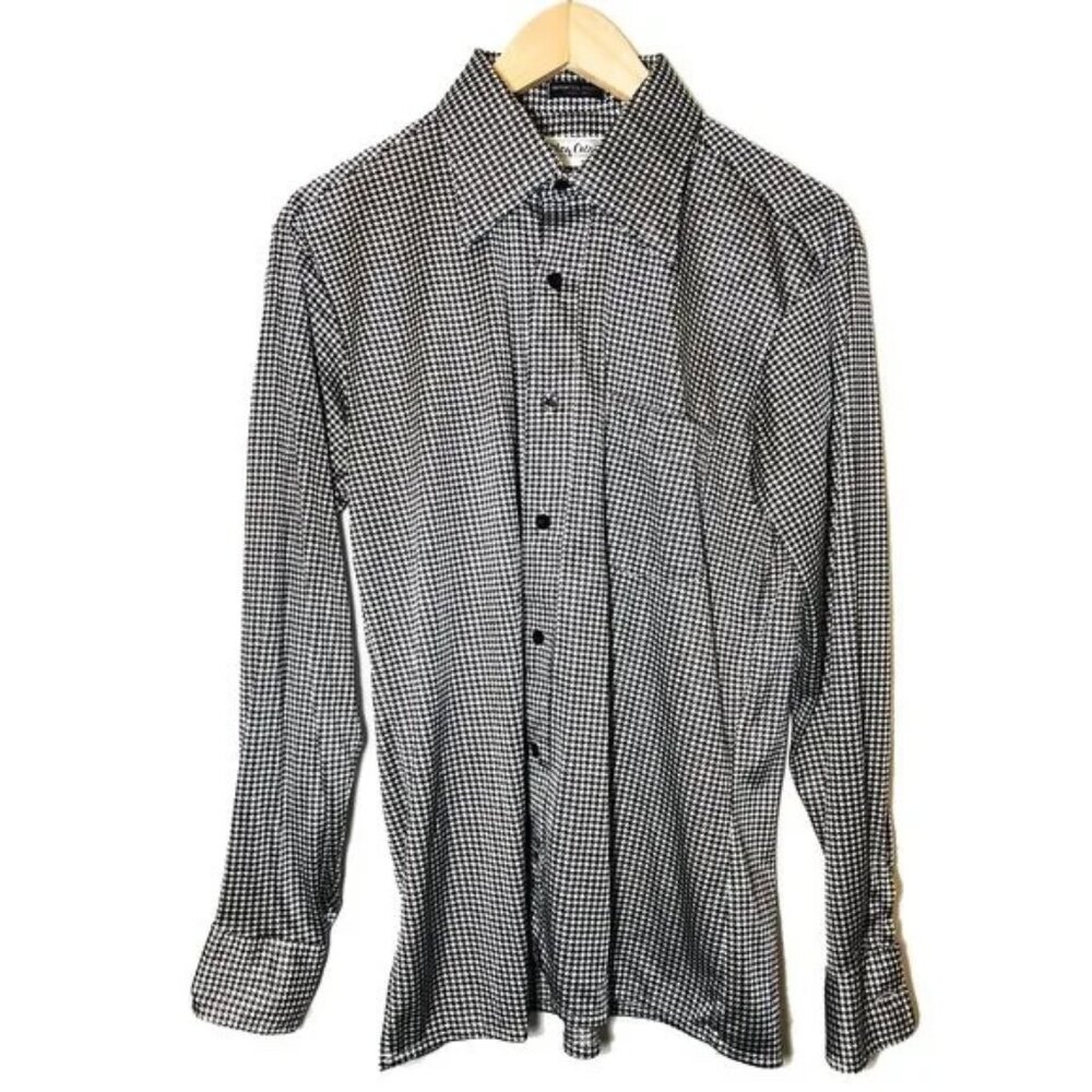 Vintage Oleg Cassini Houndstooth Patterned Shirt Size Large